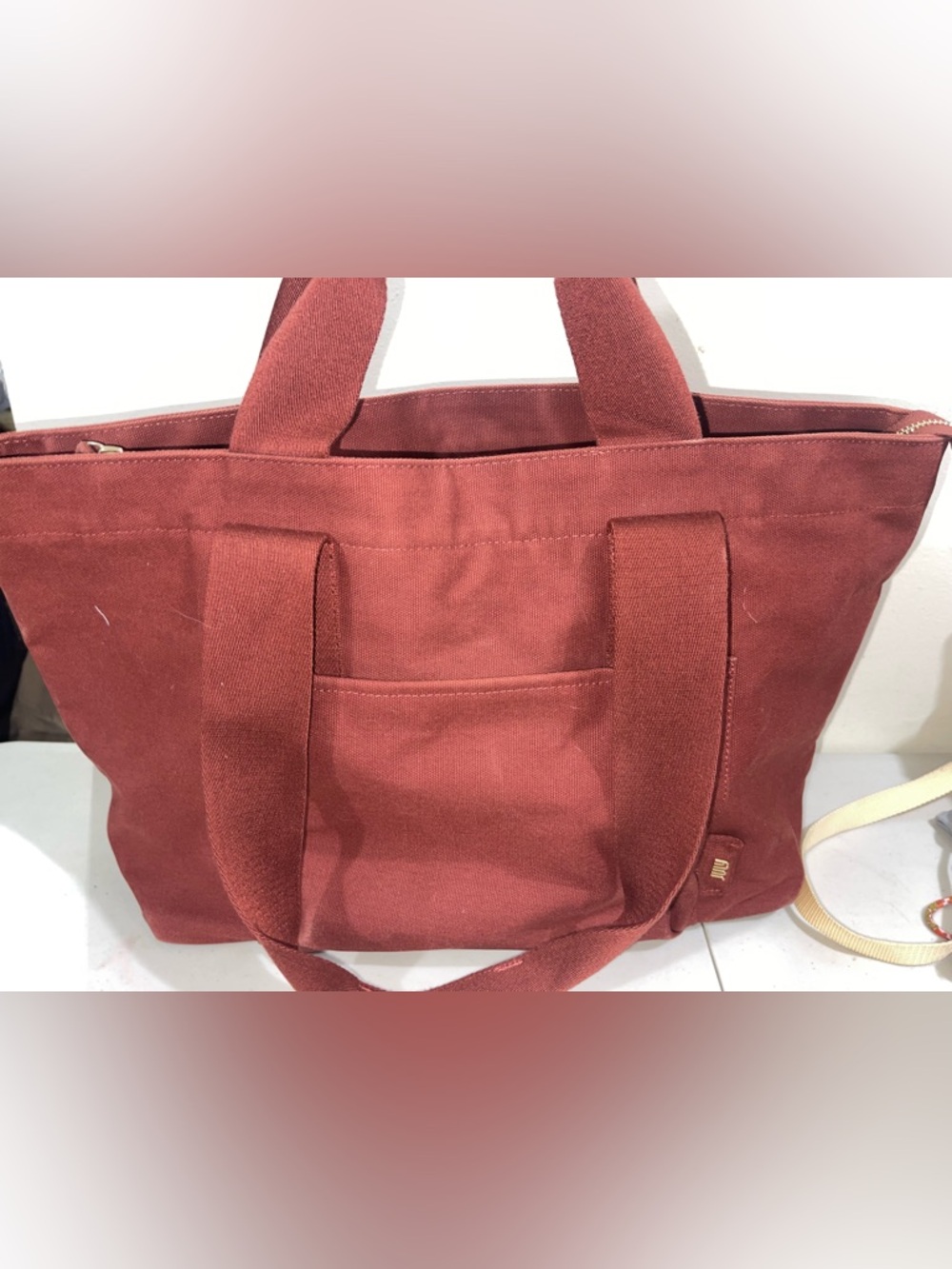 JULY Rust Red Canvas Tote Bag with Front Pocket
